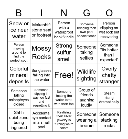 Hot Springs Bingo Card