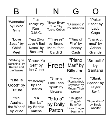 Music Bingo Card