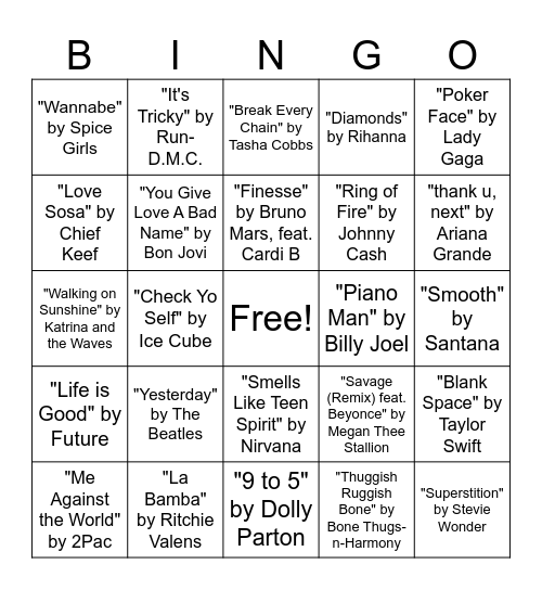 Music Bingo Card