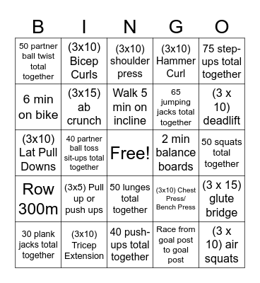Fitness Room Bingo Card