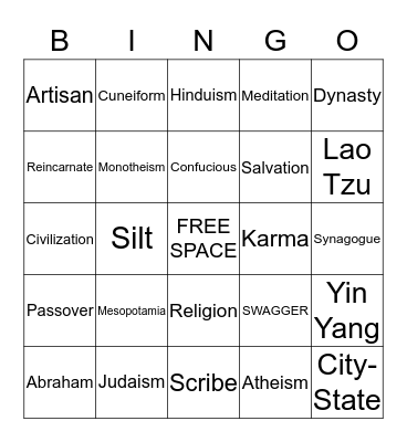 Ancient Civilizations & Religions Bingo Card