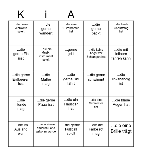 Finde eine Person Bingo Card
