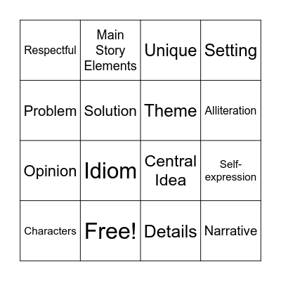 Vocabulary Bingo Card