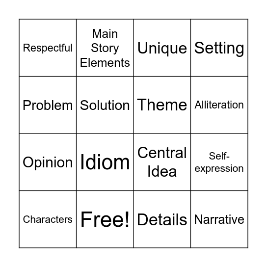 Vocabulary Bingo Card