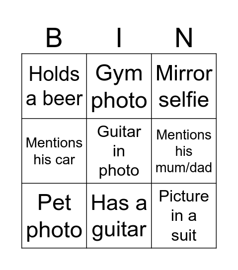 Tinder Bingo Card