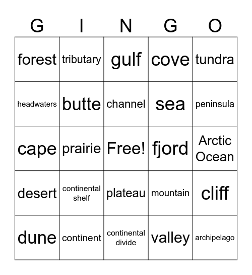 Geography Bingo Card