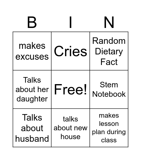Woodward Bingo Card