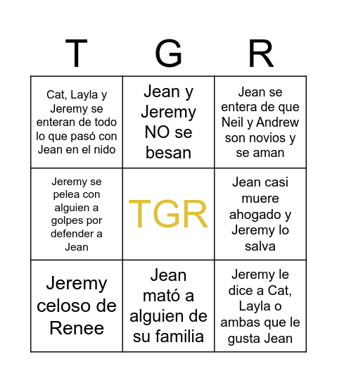 Angie Bingo Card