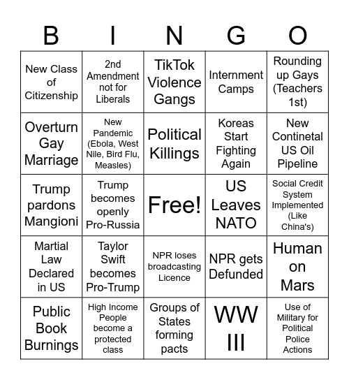 2025 End of the US Bingo Card