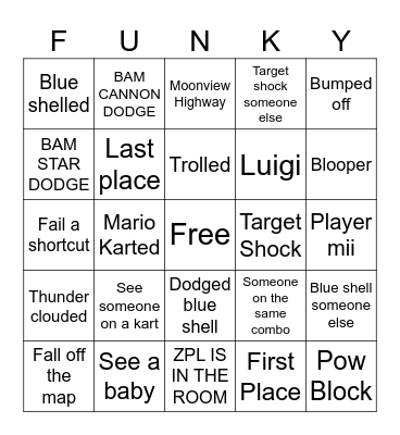 Mario Kart Wiingo Bingo Card