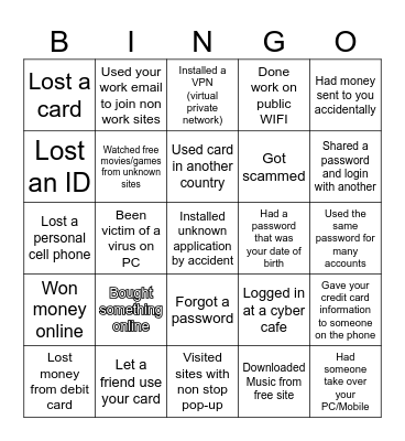 Safety in Real Life Bingo Card