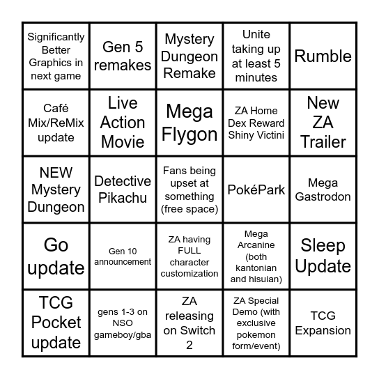 Pokémon Presents 2025 Bingo Card