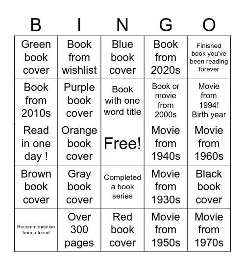 Book & Movie Bingo Card