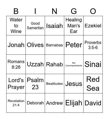 Bible Bingo Card