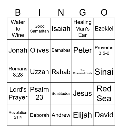 Bible Bingo Card
