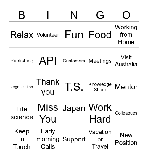 Farewell Bingo Card