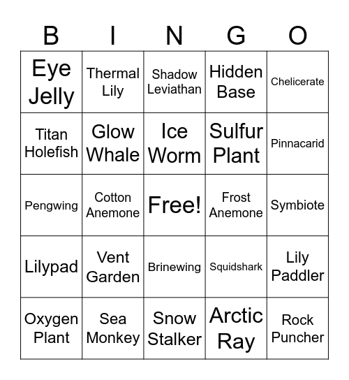 Subnautica: Below Zero Bingo Card
