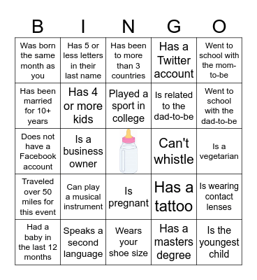 Find The Guest Who Bingo Card