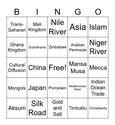 Eastern Hemisphere Jingo Bingo Card