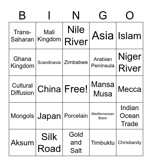 Eastern Hemisphere Jingo Bingo Card