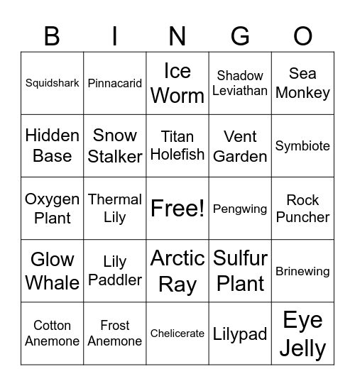 Subnautica: Below Zero Bingo Card