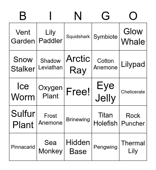 Subnautica: Below Zero Bingo Card