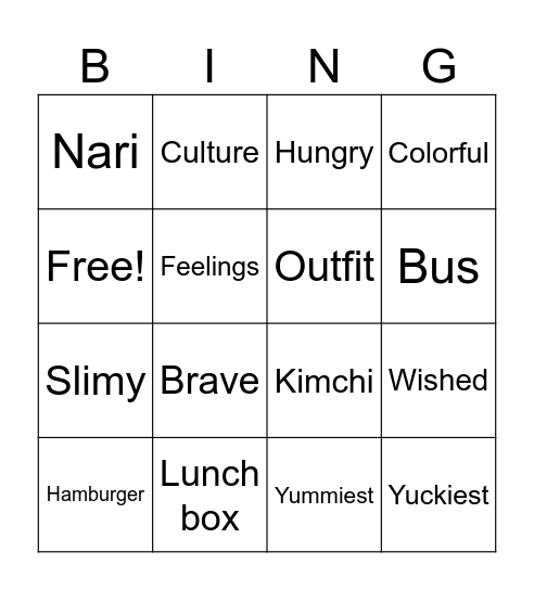 Vocabulary Bingo Card