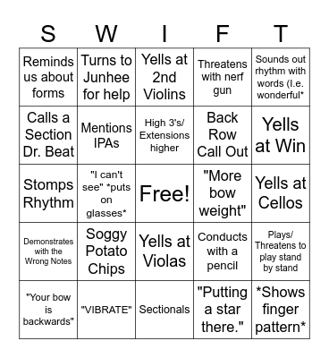 Mrs. Swift Bingo Card