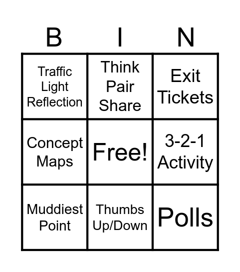 Formative Assessment BINGO Card