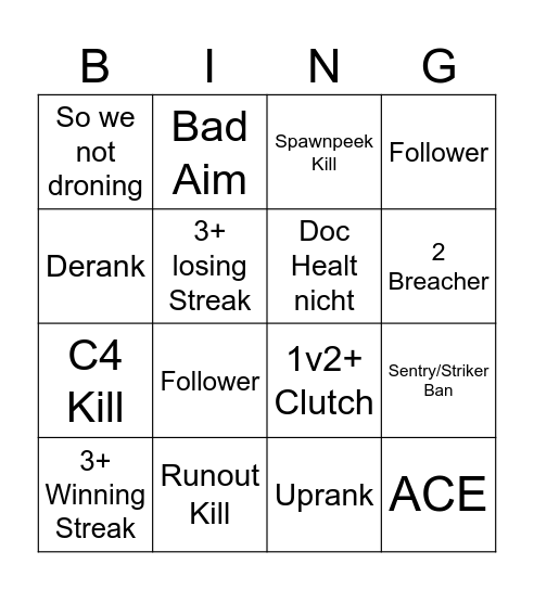 Rainbow six stream Bingo Card