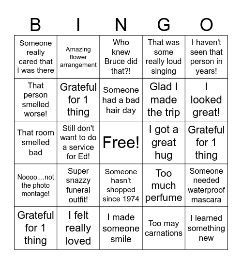 Funeral Bingo Card