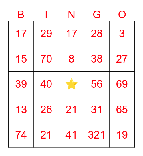 "Big Time" Bingo Card