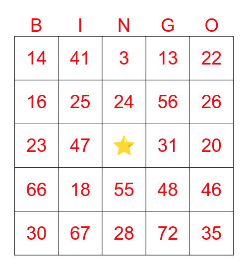 "Big Time" Bingo Card