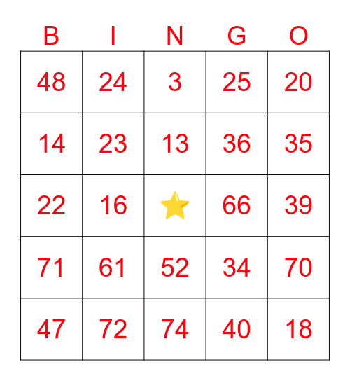 "Big Time" Bingo Card