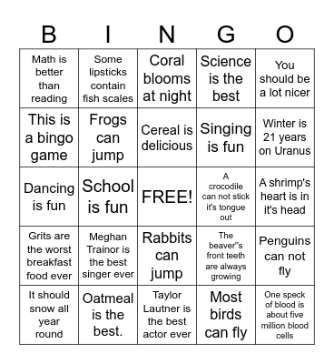 Answer Sheet Bingo Card