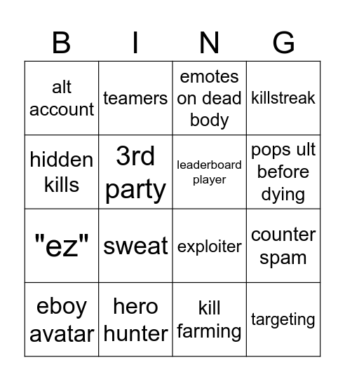 tsb bingo card Bingo Card