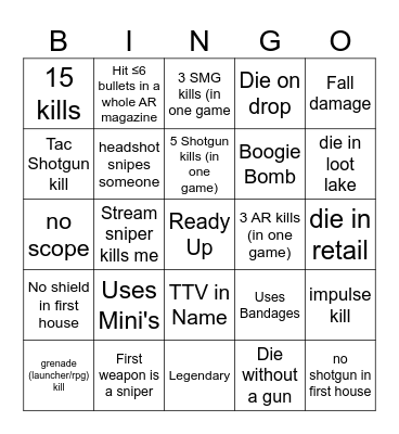 Pigpin's OG Fortnite Bingo Card