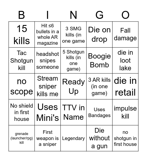Pigpin's OG Fortnite Bingo Card