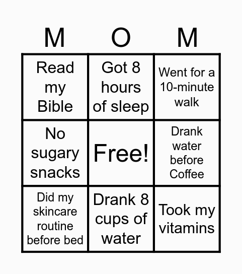 Self-Care Bingo Card