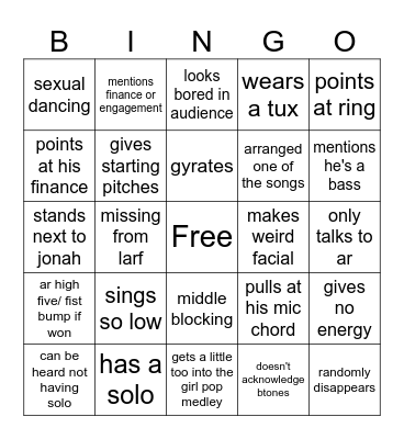 jack reese bingo iu sing Bingo Card