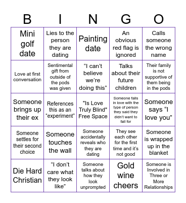 Love is Blind Bingo Card