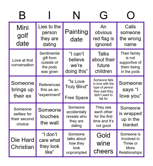 Love Is Blind Bingo Card