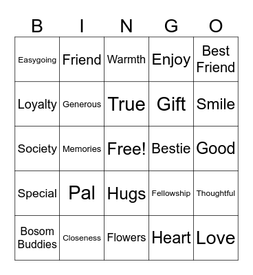 Friendship Bingo Card