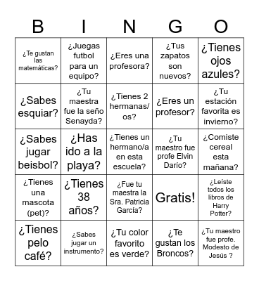 Preguntas en español Bingo Card