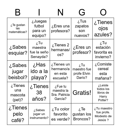 Preguntas en español Bingo Card