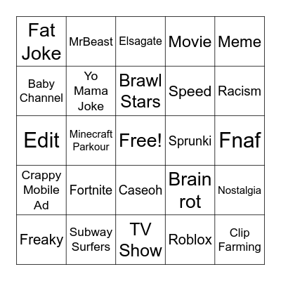 YouTube Shorts Bungo Bingo Card