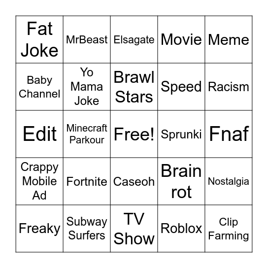 YouTube Shorts Bungo Bingo Card