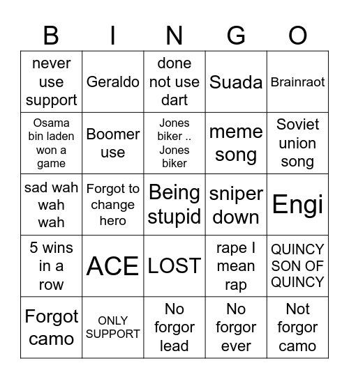 Btd6 bango Bingo Card