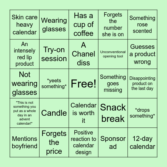 Alexandria Ryan Advent Calendar Bingo Card