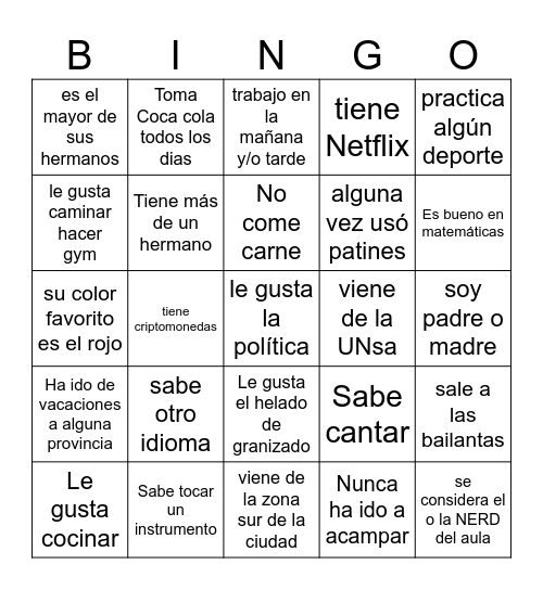 Bingo humano Bingo Card
